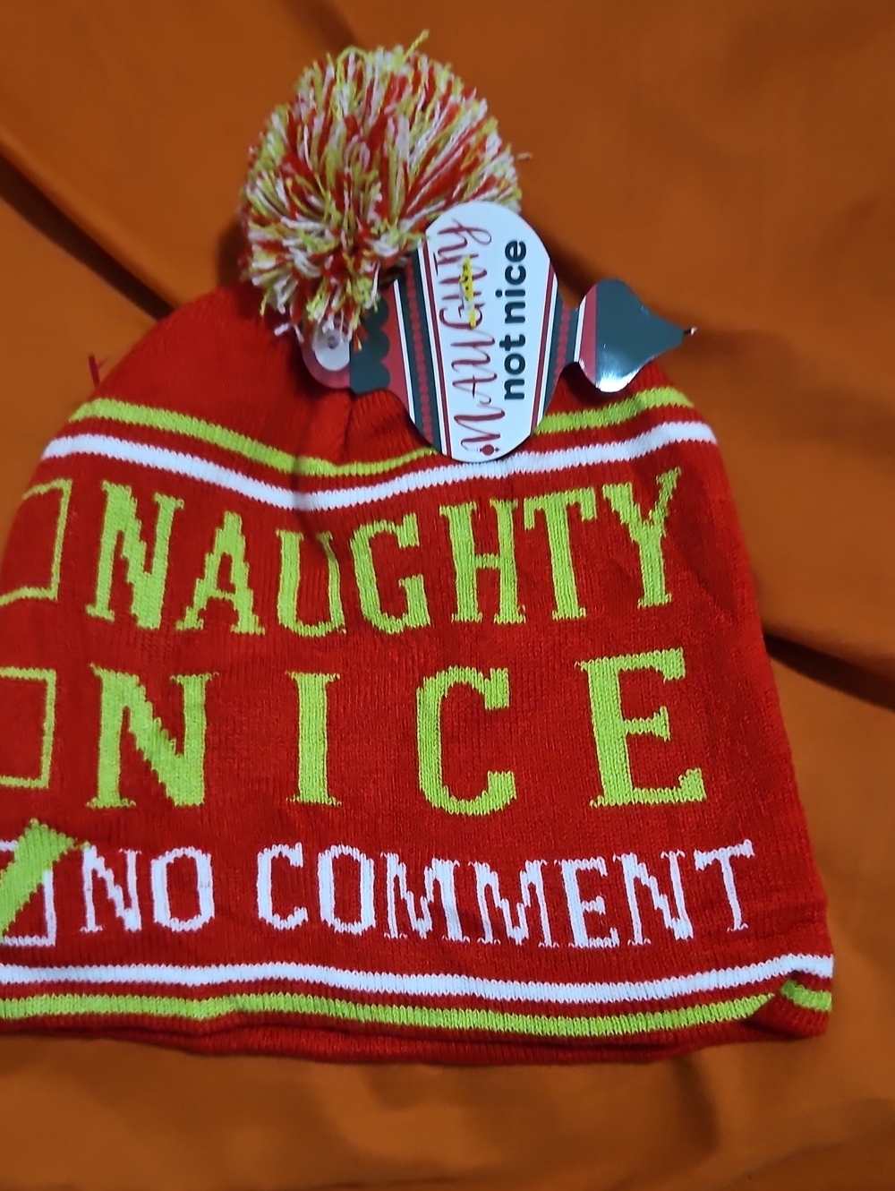Nwt Red 'Naughty or Nice' Pom-Pom Beanie Hat
